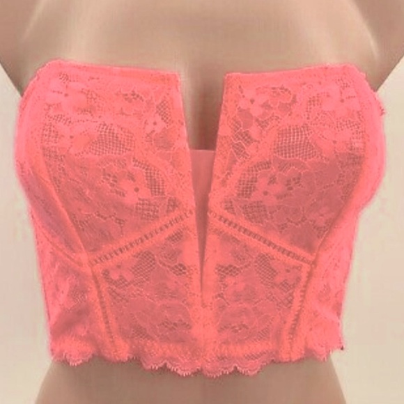 Victoria's Secret Neon Coral Pink Lace Bandeau - Picture 2 of 9